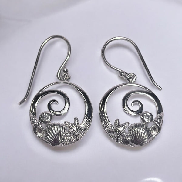 Sterling Silver Wave & Shell Earrings