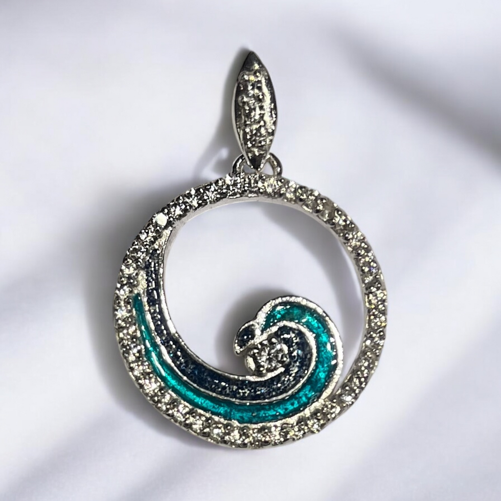 Sterling Silver Wave w/ Cubic Zirconia & Enamel